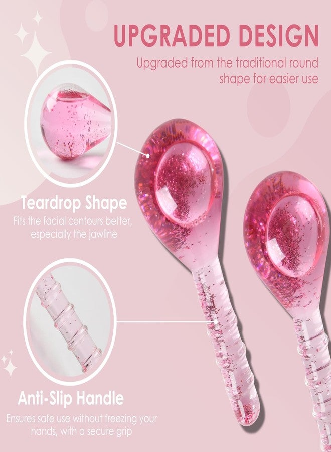 Lazzybeauty Ice Globes Facial Cooling Tools, Cryo Beauty Balls with Anti-Slip Handle for Face, Eyes & Neck, Soothing Cold Massage Tool for Relaxing & Refreshing Skincare Routine, Glitter Pink - Image 3